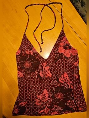 Red and Black Floral Halter Cami Top